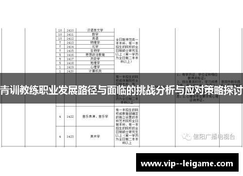 青训教练职业发展路径与面临的挑战分析与应对策略探讨