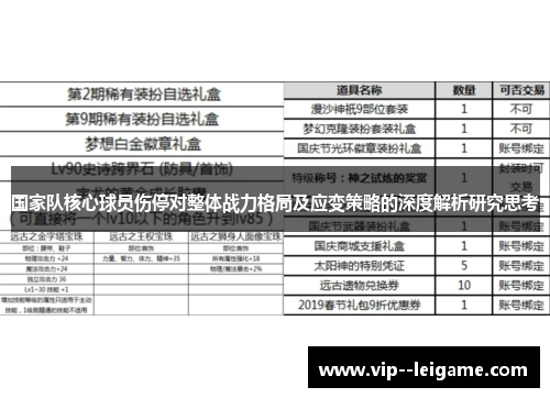 国家队核心球员伤停对整体战力格局及应变策略的深度解析研究思考 国家队核心球员伤停对整体战力格局及应变策略的深度解析研究思考